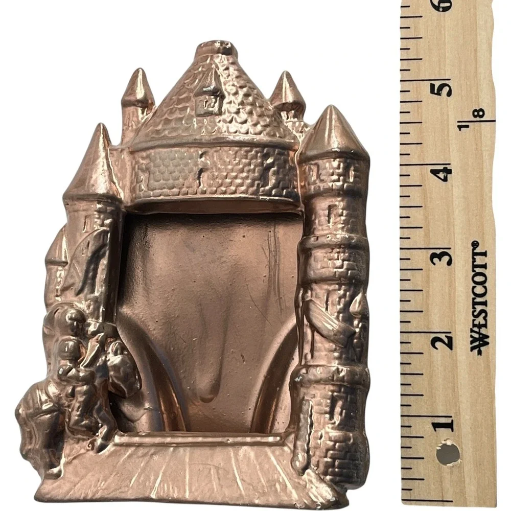 Vintage Copper Tone Ceramic Castle Photo Frame Card Holder Medieval Decor
